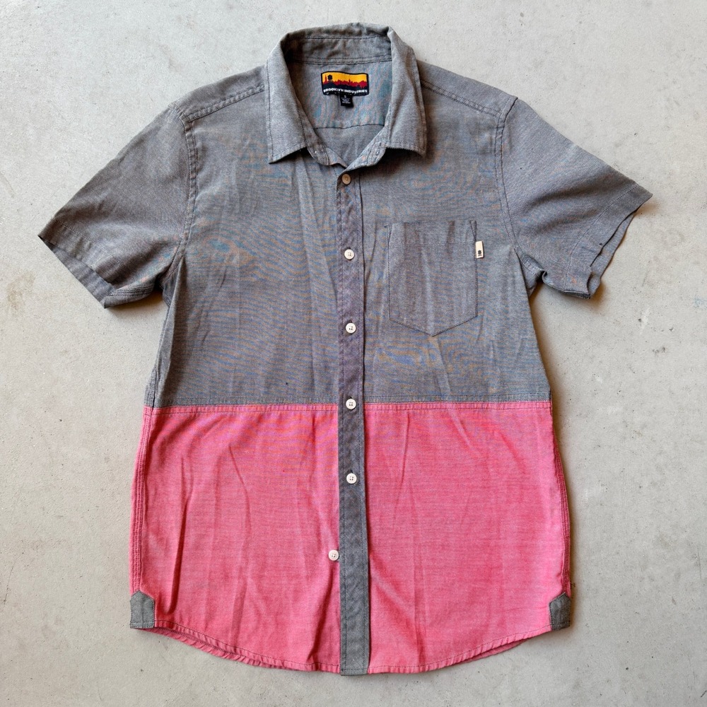 Brooklyn Industries Mens Colorblock Button Down Shirt Gray Red Short Sleeve S